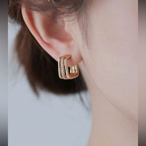 1pair Fashionable Cubic Zirconia Decor Geometric Cuff Hoop Earrings For …